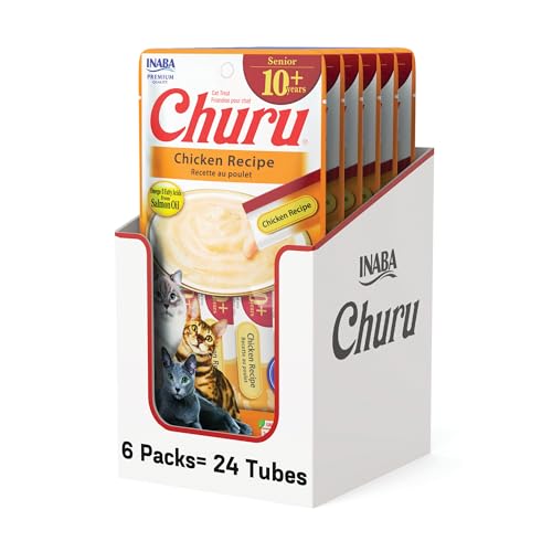 INABA Churu for Senior 10+ Creamy Lickable Cat Treats, Tuna & Chicken, 40 Tubes D3392