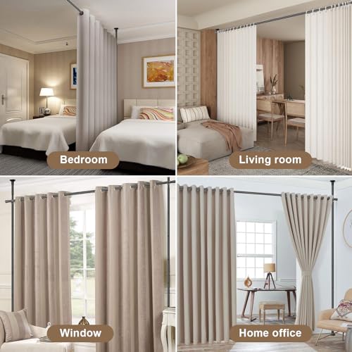 Tension Room Divider Curtain Rod, No Drilling, Heavy Duty Metal, Black L878936
