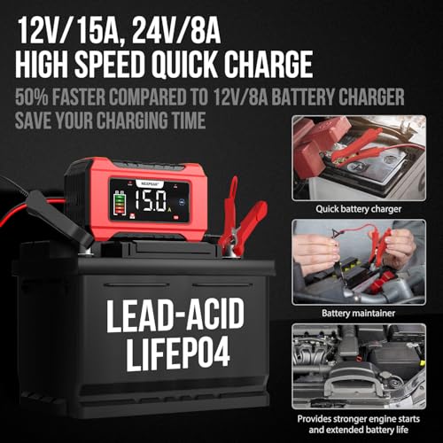 NEXPEAK NC215 15-Amp 12V 24V LiFePO4 Lead Acid Battery Charger Z840634