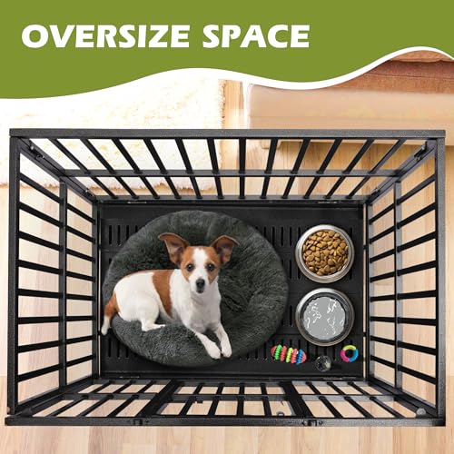 Heavy Duty Folding Dog Crate for Large Dogs, 38 Inch with Lockable Wheels and Double Door W312686