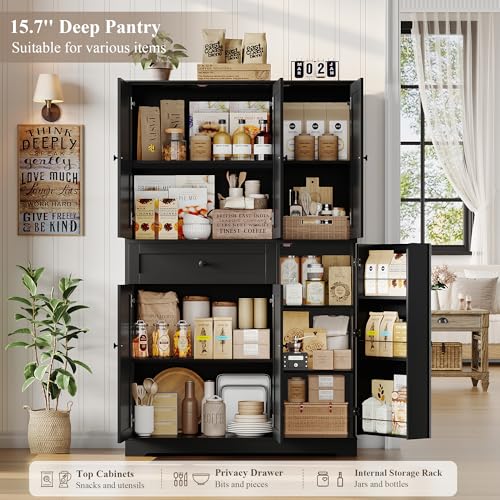 HOSTACK 68" Tall Kitchen Pantry Storage Cabinet with Doors and Shelves, White W23162