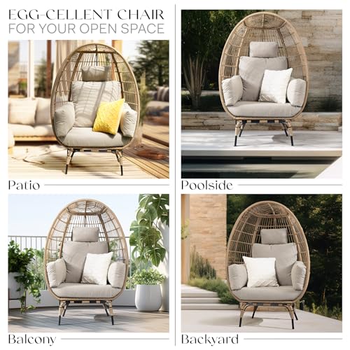 Bme Heavy Duty Wicker Egg Chair for Indoor & Outdoor, Black Base N148