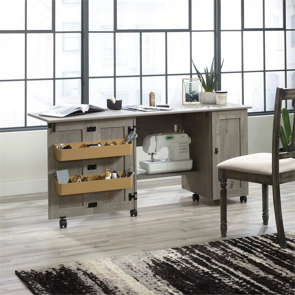 Pemberly Row Contemporary Engineered Wood Sewing Craft Table Oak A45888