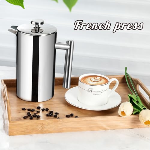Mongdio French Press Coffee Maker, 34oz Stainless Steel, Double Wall Insulated D165191