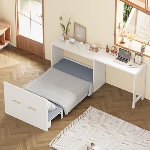 Twin Murphy Bed with Mattresses and Adjustable Desk, White L560588