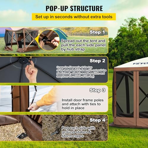 VEVOR Pop Up Gazebo Screen Tent 10x10ft with Mosquito Netting B21209