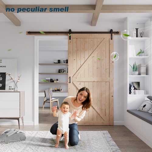 FREDBECK 48in x 80in Sliding Wood Barn Door with 8FT Hardware Kit V8036