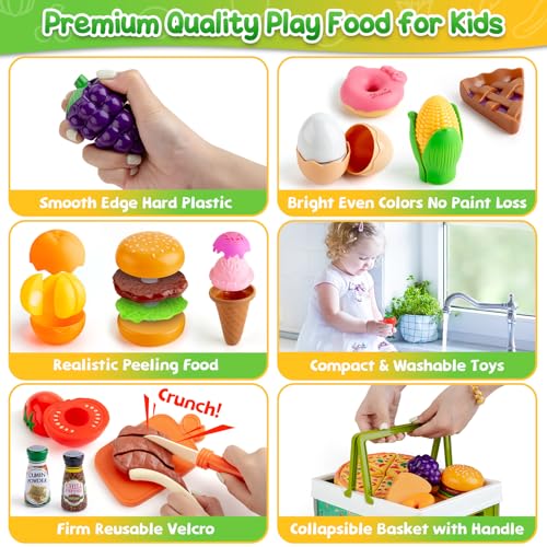 78Pc Pretend Play Food for Kids Kitchen with Storage Basket U2466