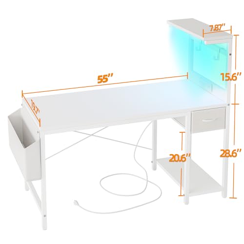 TIQLAB Gaming Desk 47 inch with Power Outlet and LED Light, Carbon Fiber Black P5873