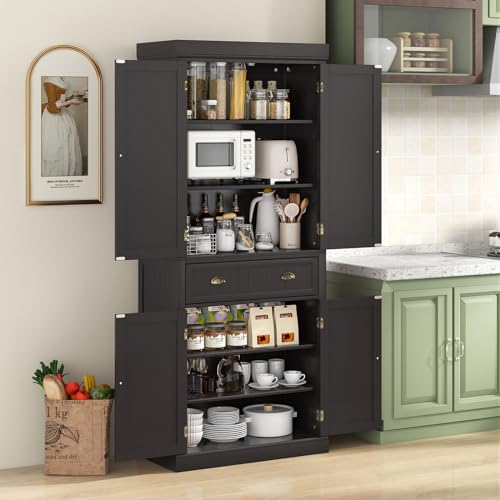 Tangkula 72" Tall Kitchen Pantry Cabinet with 2 Cabinets and Drawer X61390