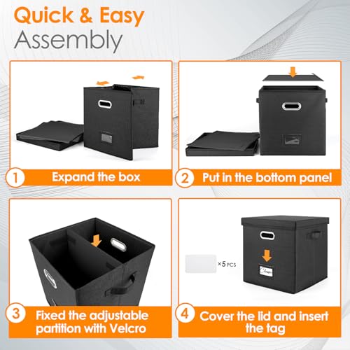 Vinyl Record Storage Box for 50 LPs, Stackable Linen Crate with Lid P294298