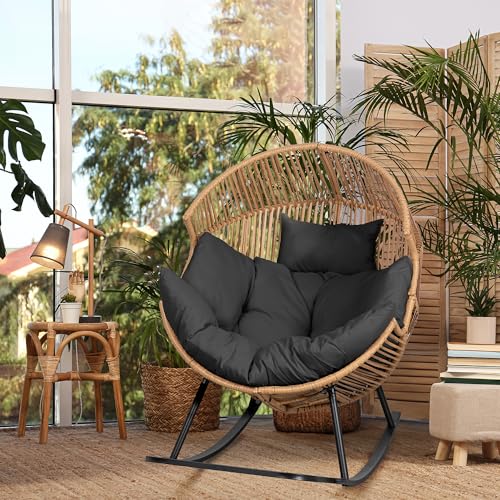 JAMFLY Egg Chair Wicker Outdoor Patio Lounger with Cushion, Beige O9160