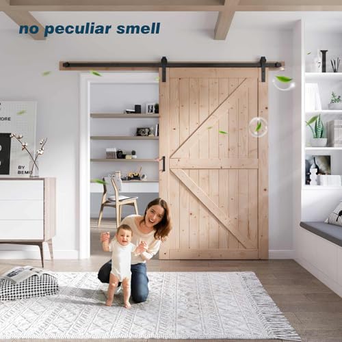 FREDBECK 48in x 80in Sliding Wood Barn Door with 8FT Hardware Kit V8036