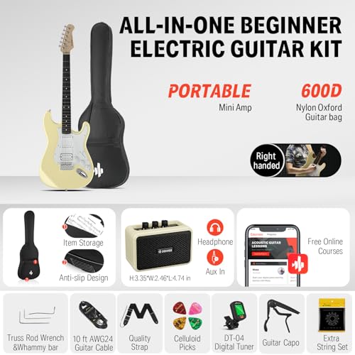 Donner DST-100B 39 Inch Electric Guitar Beginner Kit with Amplifier and Accessories W342