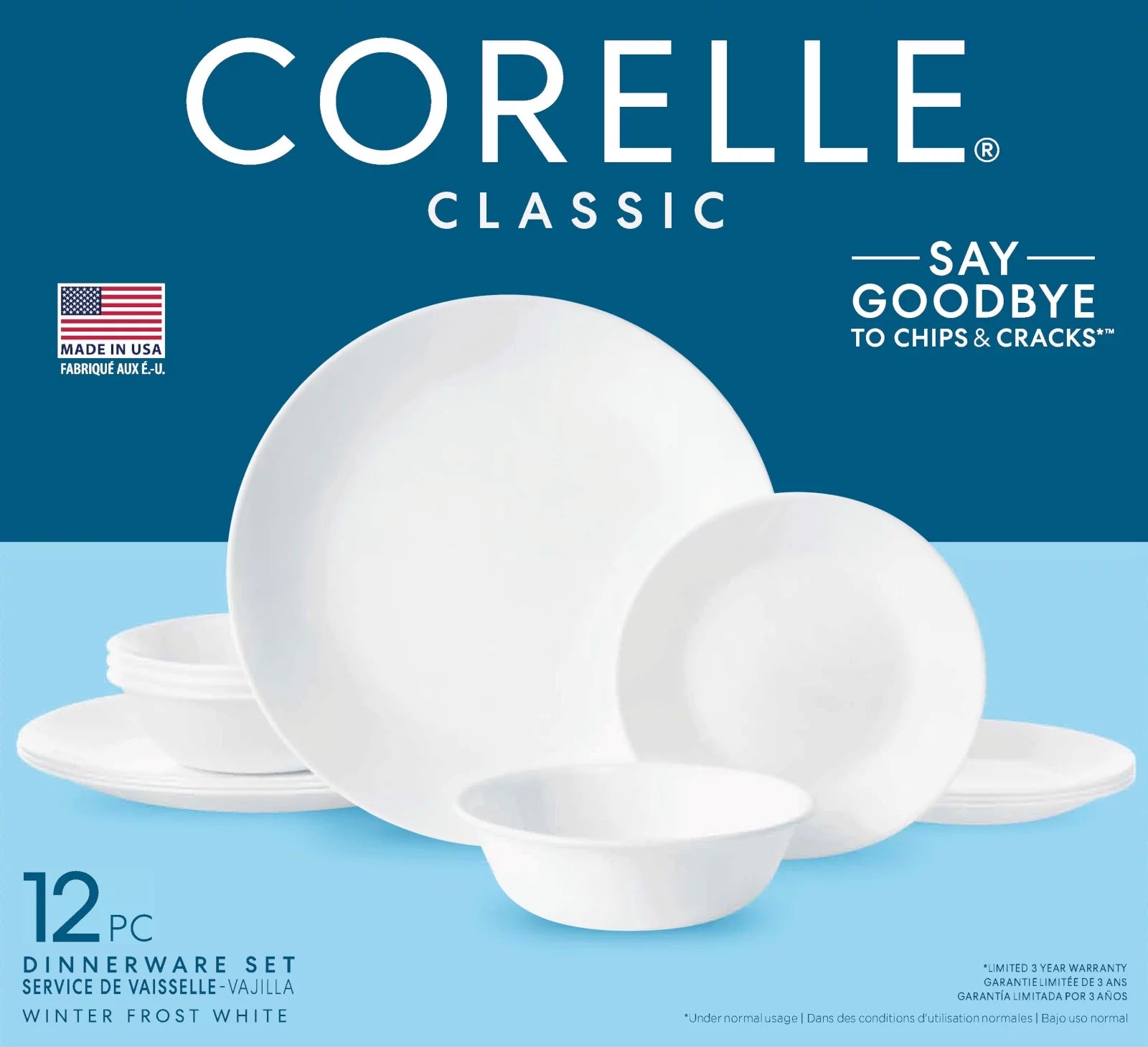 Corelle Winter Frost White 12-Piece Round Dinnerware Set W378227