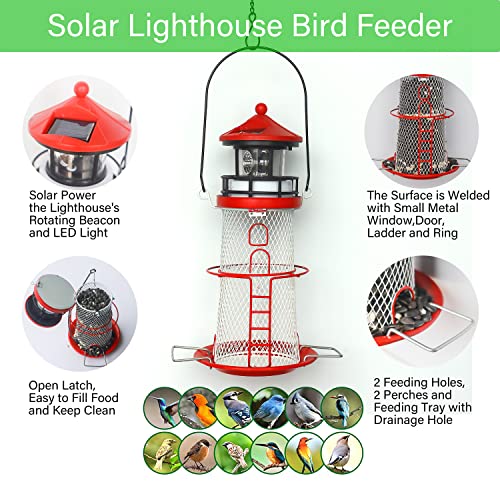 Solar Bird Feeder Lighthouse with Rotating LED Light, Blue G1024
