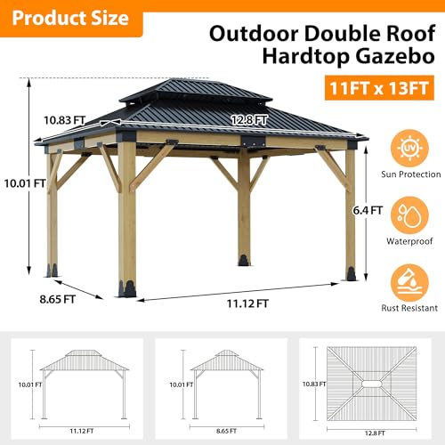 12'x12' Hardtop Gazebo with Galvanized Steel Roof, Aluminum Frame, Curtains & Netting X81832