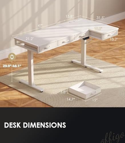 OffiGo 63 Inch L Shaped Electric Standing Desk with Drawers, Black O5647