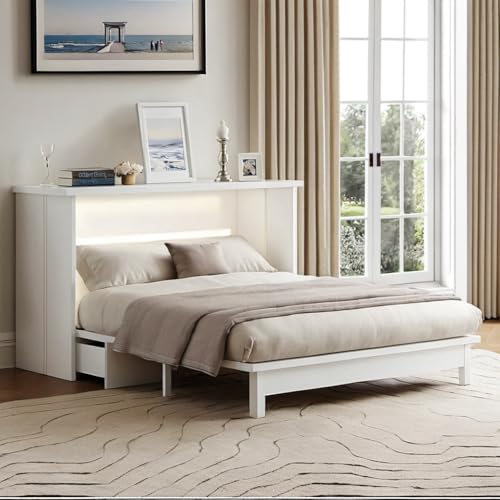 Queen Murphy Bed with Desk and Removable Shelves, USB Port, White H566492
