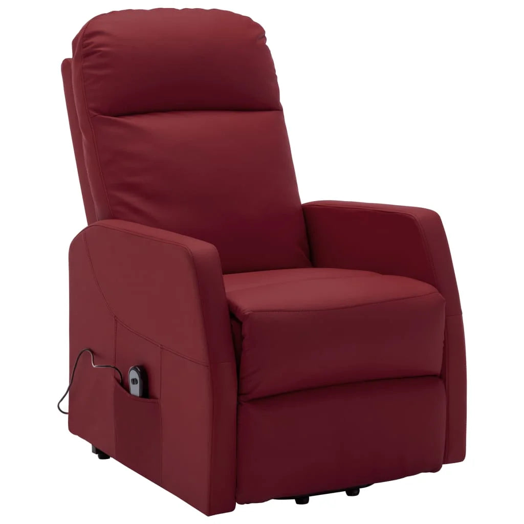 Power Lift Massage Recliner Wine Red Faux Leather K9869