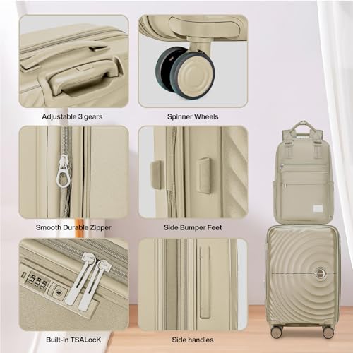 LARVENDER Luggage Sets 3 Piece, 20in Carry On PP Hardshell Suitcase with Spinner Wheels Q3160