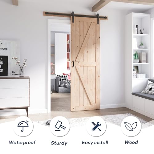 FREDBECK 48in x 80in Sliding Wood Barn Door with 8FT Hardware Kit V8036