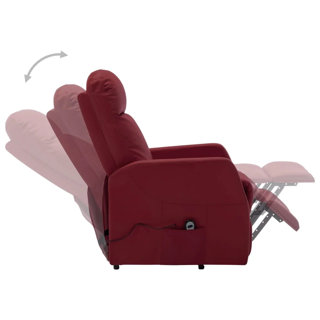 Power Lift Massage Recliner Wine Red Faux Leather K9869