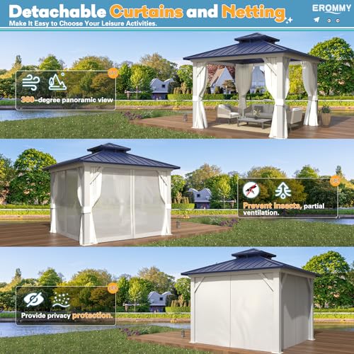 EROMMY 14'x20' Hardtop Gazebo Double Roof Galvanized Steel Outdoor Pavilion G3084