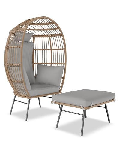 Wicker Egg Chair with Ottoman and Cushion G565