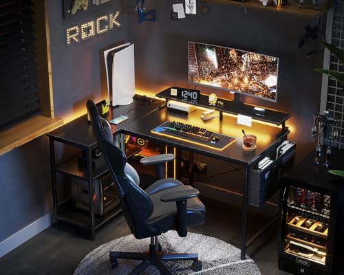 ODK 48 Inch L Shaped Gaming Desk with USB Charging Ports and LED Lights S136
