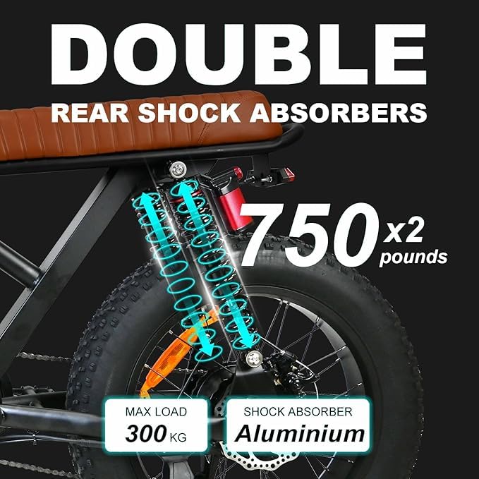 Peak 1000W Electric Mountain Bike for Adults, 20" Fat Tire, 48V 18.2AH W963