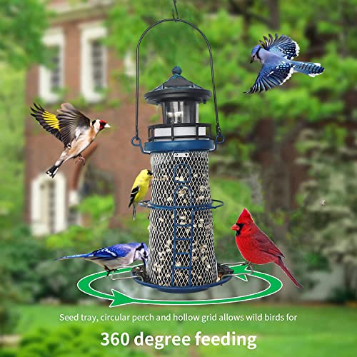 Solar Bird Feeder Lighthouse with Rotating LED Light, Blue G1024