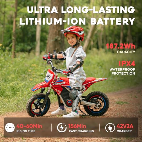 AIII Electric Dirt Bike for Kids 3-7, 12-Inch Off-Road Tires, Red X89100
