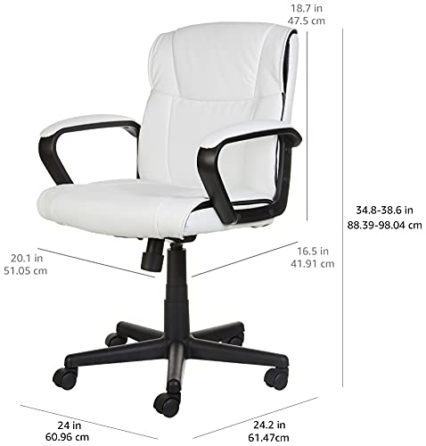 Amazon Basics Office Task Desk Chair with Padded Armrests, White Faux Leather W1292