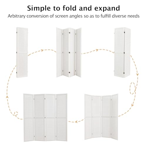 Pegboard Display 5.6Ft Wooden Room Divider Folding Privacy Screen Freestanding Wall Organizer, 4 Panels, Natural C603