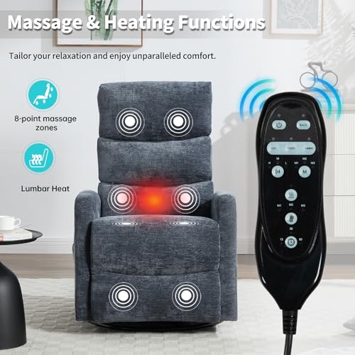 Massage Chair Recliner with Heat, Swivel Rocking, High Back Fabric Black V2333