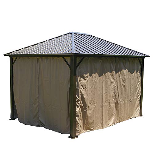 Kozyard 10'x12' Hardtop Gazebo with 2-Layer Sidewalls Curtains, Brown V967