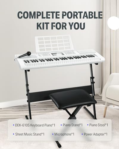 Donner 61 Key Keyboard Piano with Stand, Stool & Microphone, Black (DEK-610S) G165