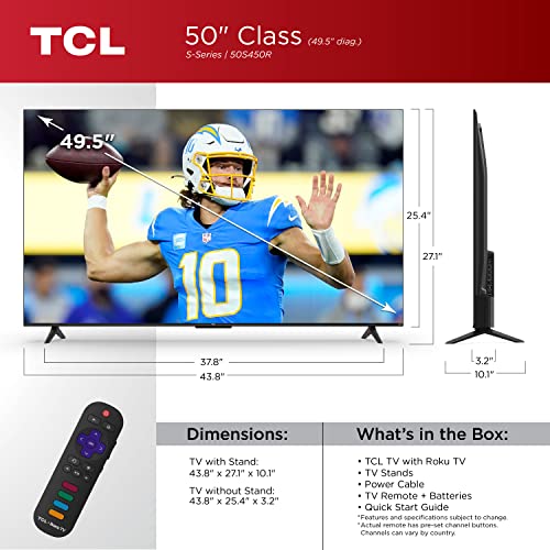TCL 43-Inch Class S4 4K LED Smart TV with Roku TV, Dolby Vision, HDR, Dolby Atmos E913