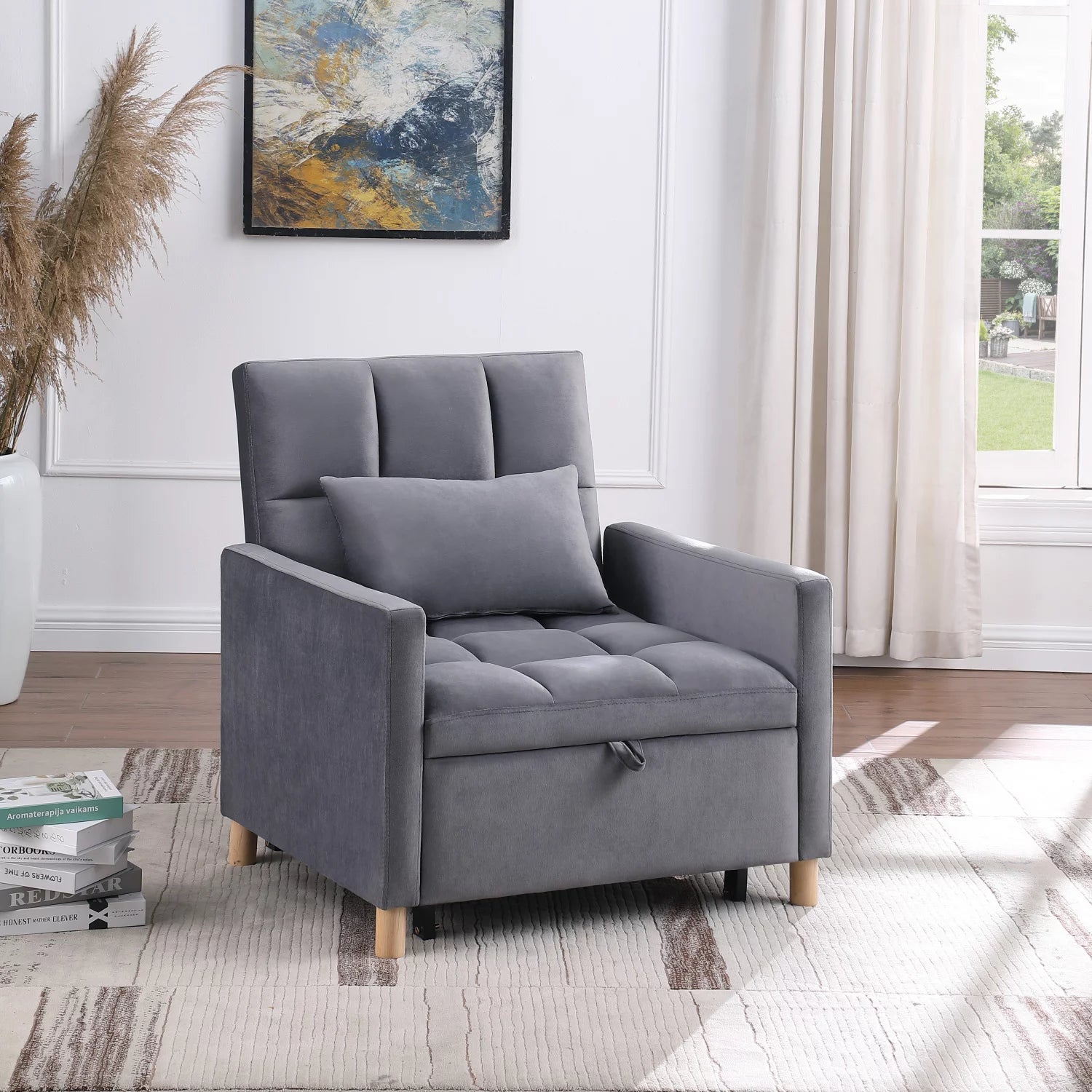Holaki Convertible Sleeper Sofa Chair Bed with Pillow, Velvet, for Living Room M997