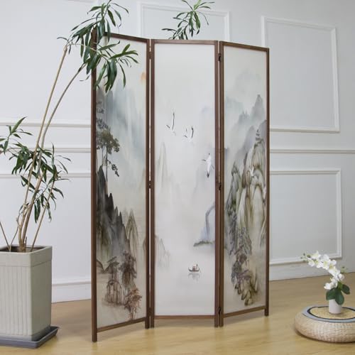 6 Panel Room Divider Screen, Double Faced, Mountain Landscape, 67" H x 94.5" W B114