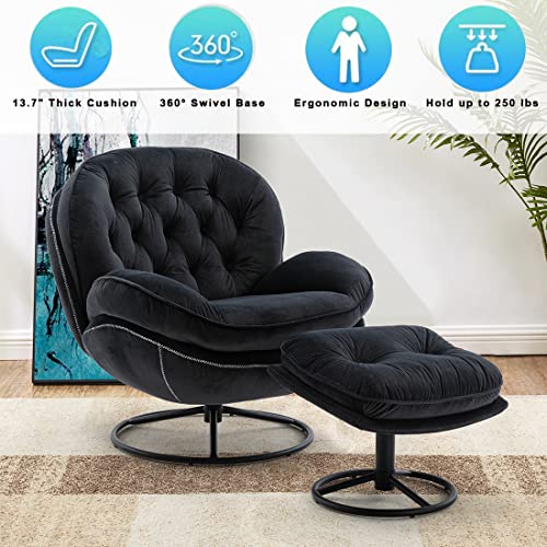Baysitone Velvet Swivel Accent Chair with Ottoman Set, Modern Lounge Chair, Fruit Green Q36819