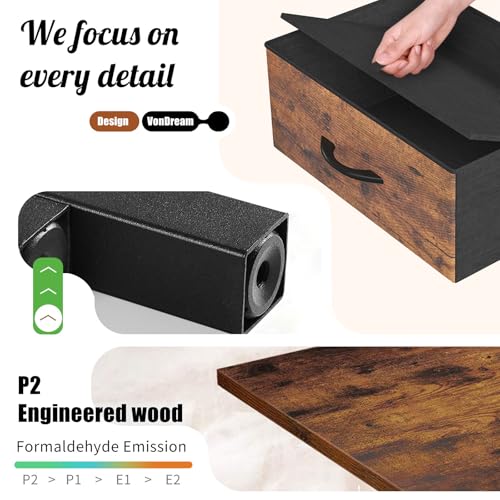 Vinyl Record Storage with Drawer, Metal & Wooden LP Crate, Holds 60 Records (Antique) R566