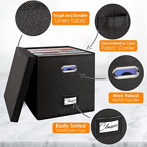 Vinyl Record Storage Box for 50 LPs, Stackable Linen Crate with Lid P294298
