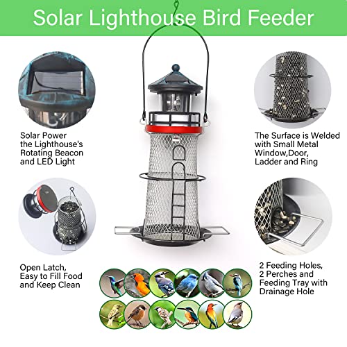 Solar Bird Feeder Lighthouse with Rotating LED Light, Blue G1024