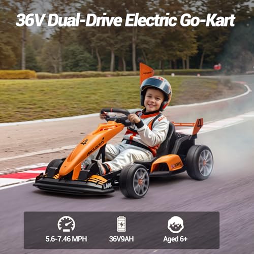 McLaren Licensed Electric Drift Kart for Kids Ages 6+, 400W, 24V Orange I986787