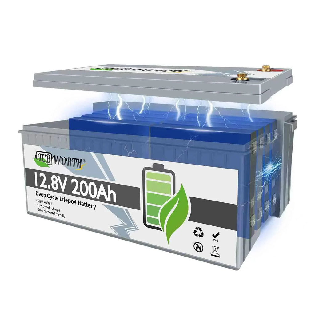 12.8V 200Ah LiFePO4 Battery with BMS for Trolling Motor, Golf Cart, RV & Solar Q69202