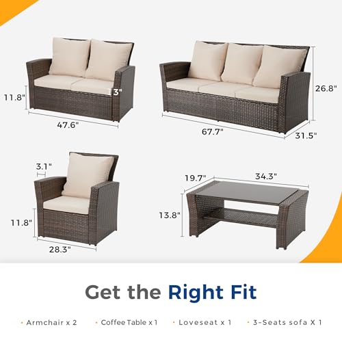 Wisteria Lane 4 Piece Outdoor Patio Furniture Set, Gray Rattan Sofa with Cushion P41861