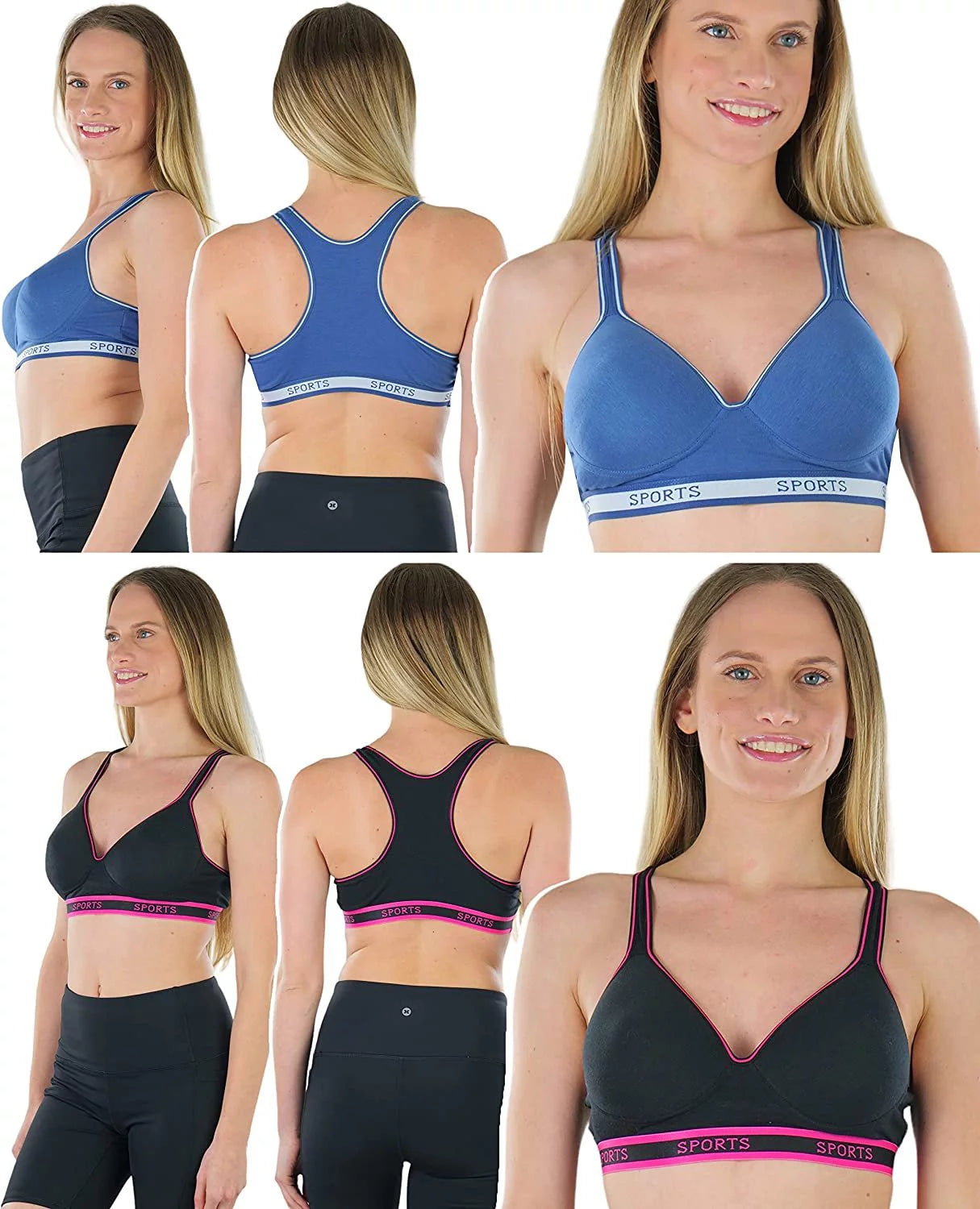 ToBeInStyle Women's 6-Pack Assorted Print Sports Bras, Size 40C M19298