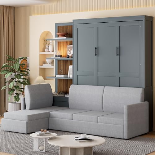 Harper & Bright Designs Queen Murphy Bed with Sofa and Shelves, White P14954